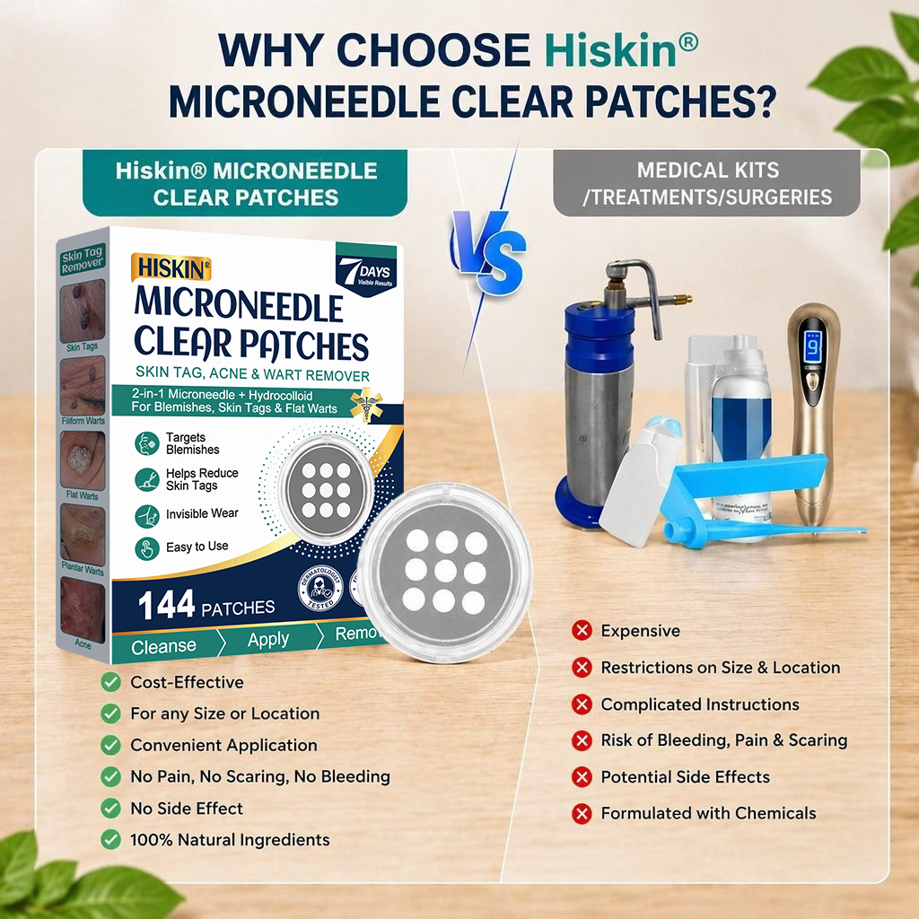 ✨✨Hiskin ® 2-in-1 Microneedle & Hydrocolloid Patch🍀 | Removes raised moles, acne, flat warts, and skin tags | Helps improve wrinkles, scars, and blemishes | Invisible patches for face and body