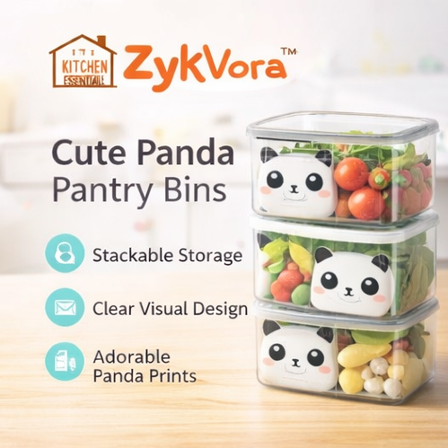 ZykVora™ Cute Panda Stackable Pantry Storage Bins – Kitchen Organizer Containers for Fruits, Snacks & Refrigerator Storage