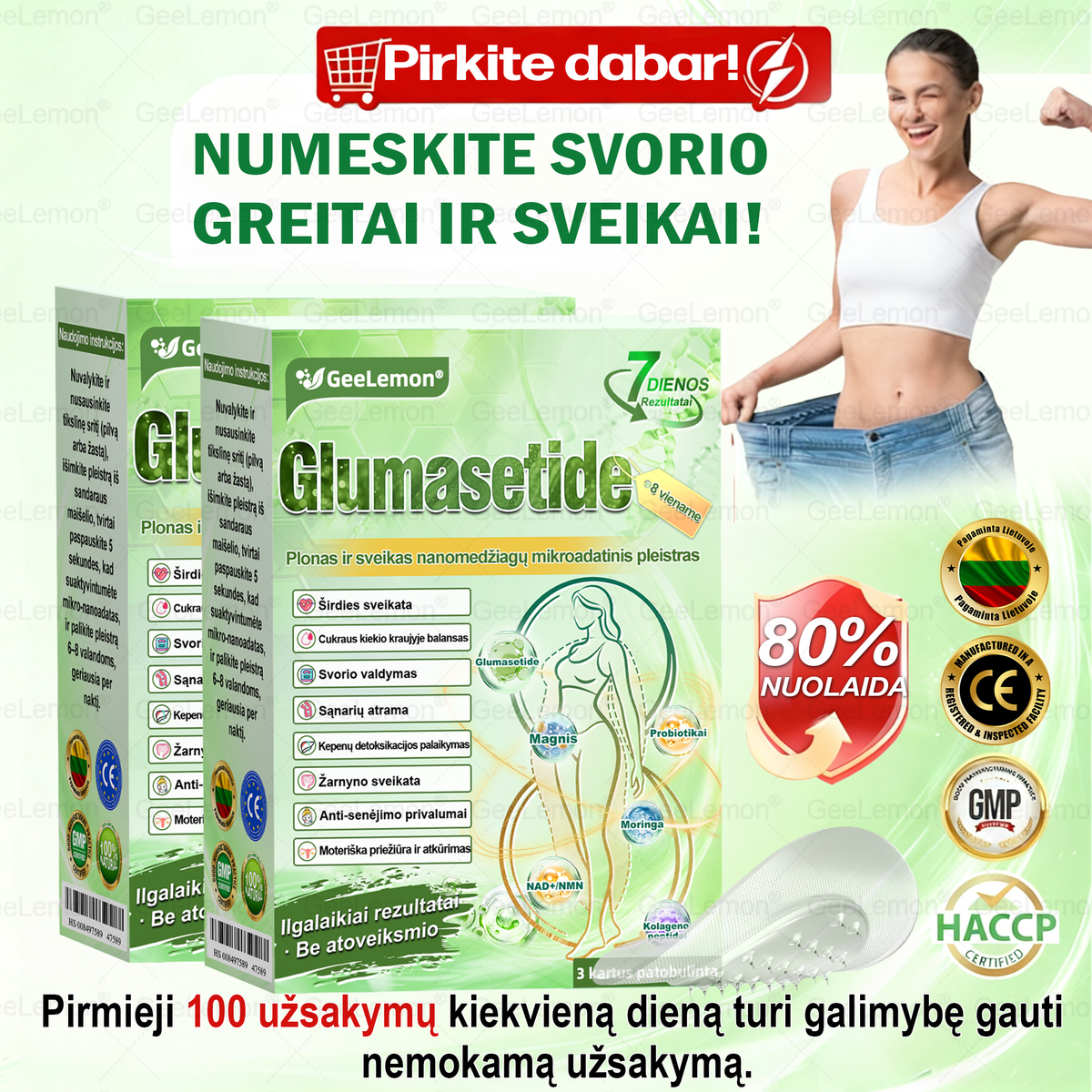 👩‍⚕️ Oficiali „Eurovaistinė“ vaistinė🎁 𝐆𝐞𝑒𝐿𝑒𝐦𝐨𝐧® 𝐆𝐥𝐮𝐦𝐚𝐬𝐞𝐭𝐢𝐝𝐞 8 viename Liekninantis ir sveikatinantis nano pleistras su mikroadatomis 🇱🇹 (Tik kartą per dieną, matomi pokyčiai jau per 7 dienas)  ✅